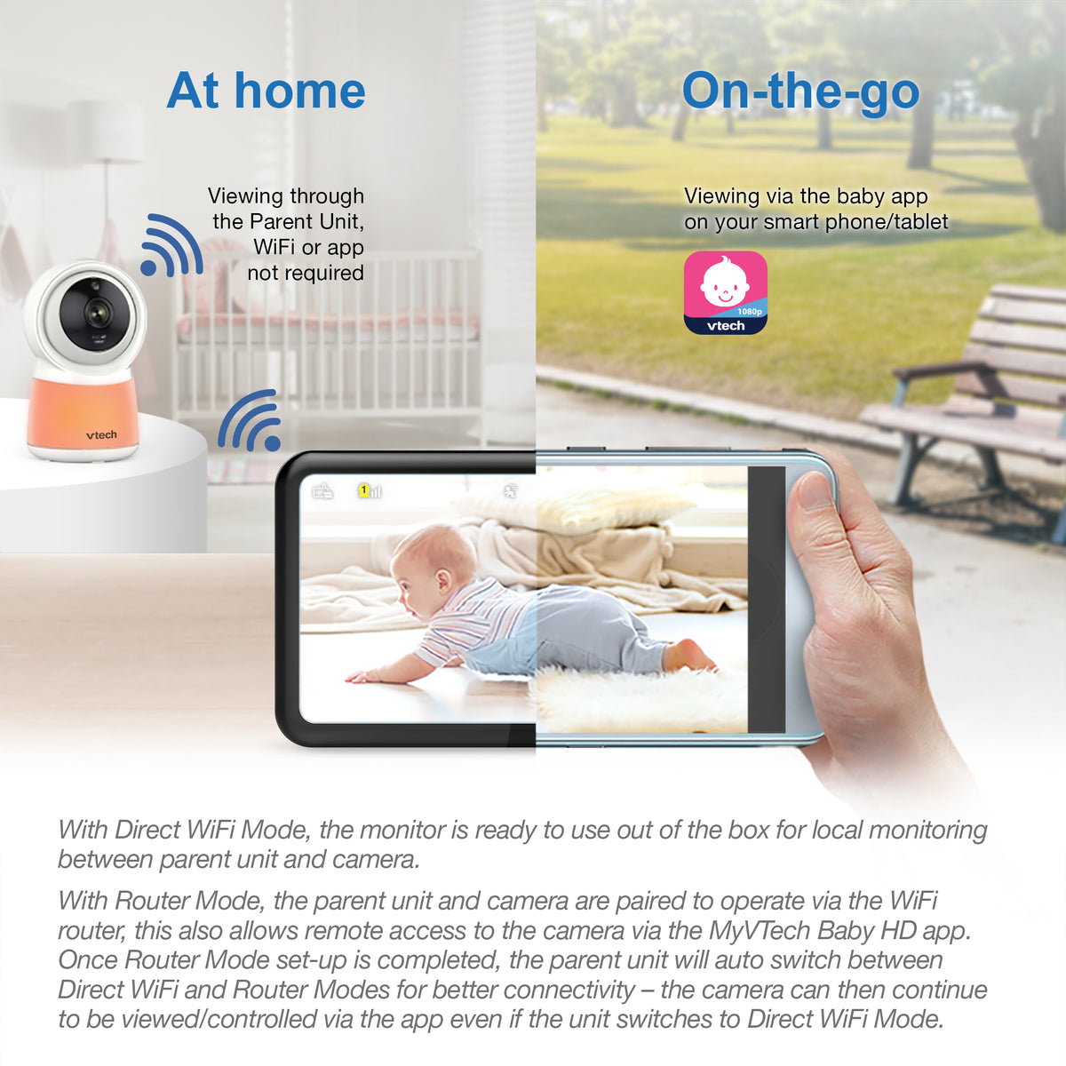 Vtech RM5754 HD 12cm Smart Wi-Fi Video Monitor with Night Light